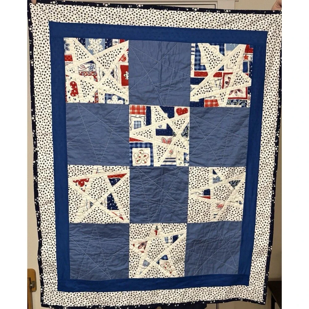 Project Linus Kids Patchwork Quilt 45x65 Star Country Americana Cotton Patriotic